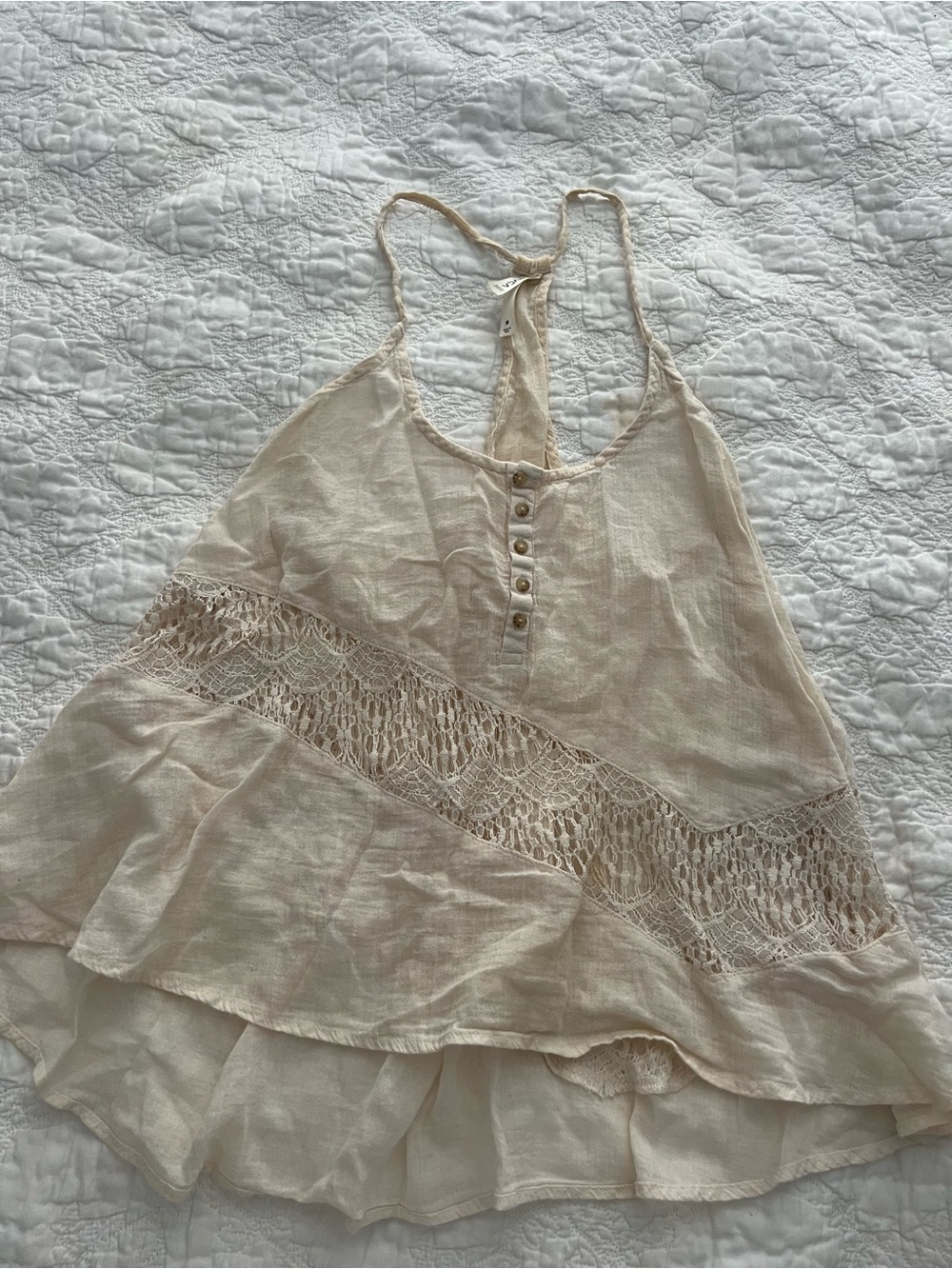 RVCA Cream Crochet-Trim Racerback Camisole